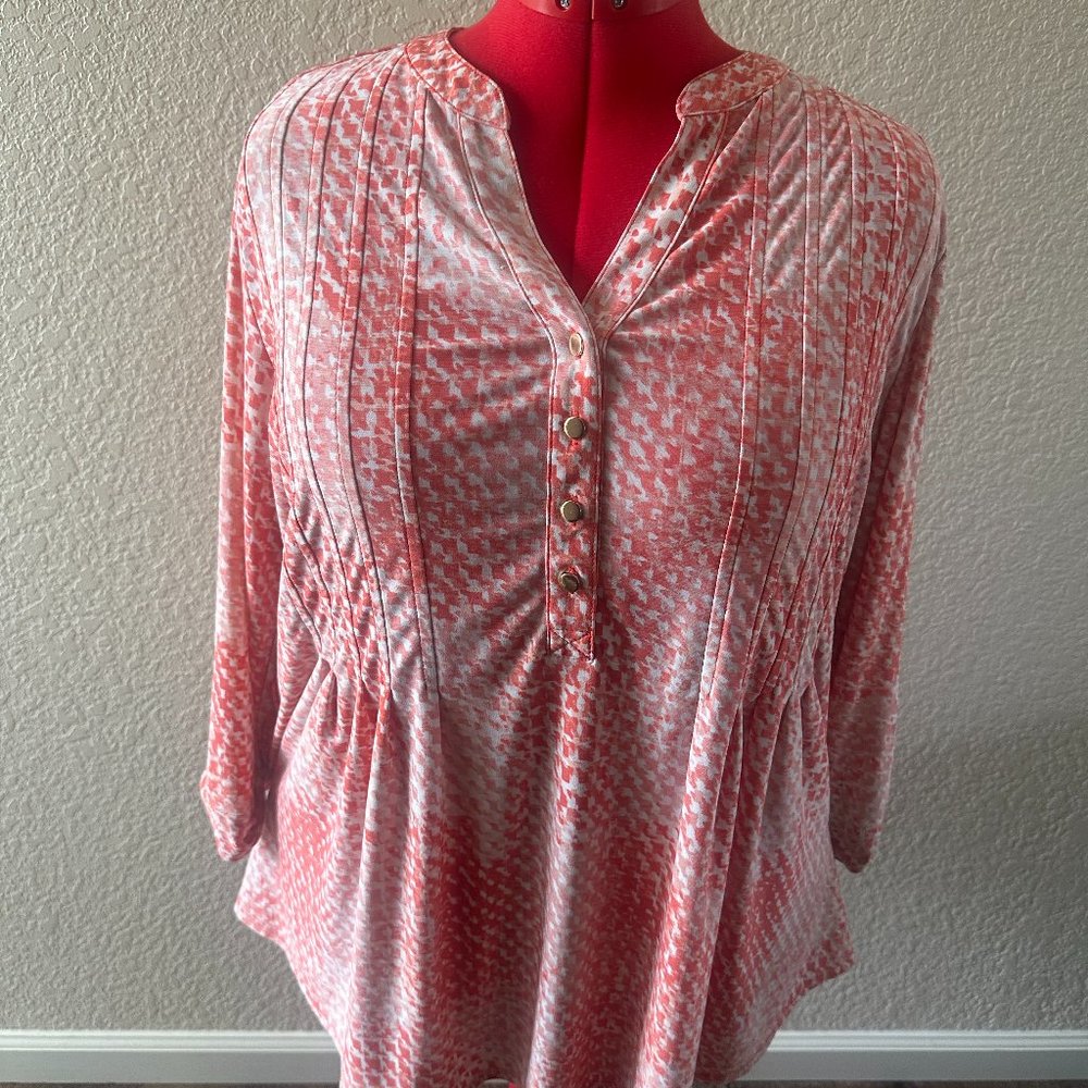 CB Established 1962 Orange/White 3/4 Roll-tab Sleeves Henley Neckline Size 2X
